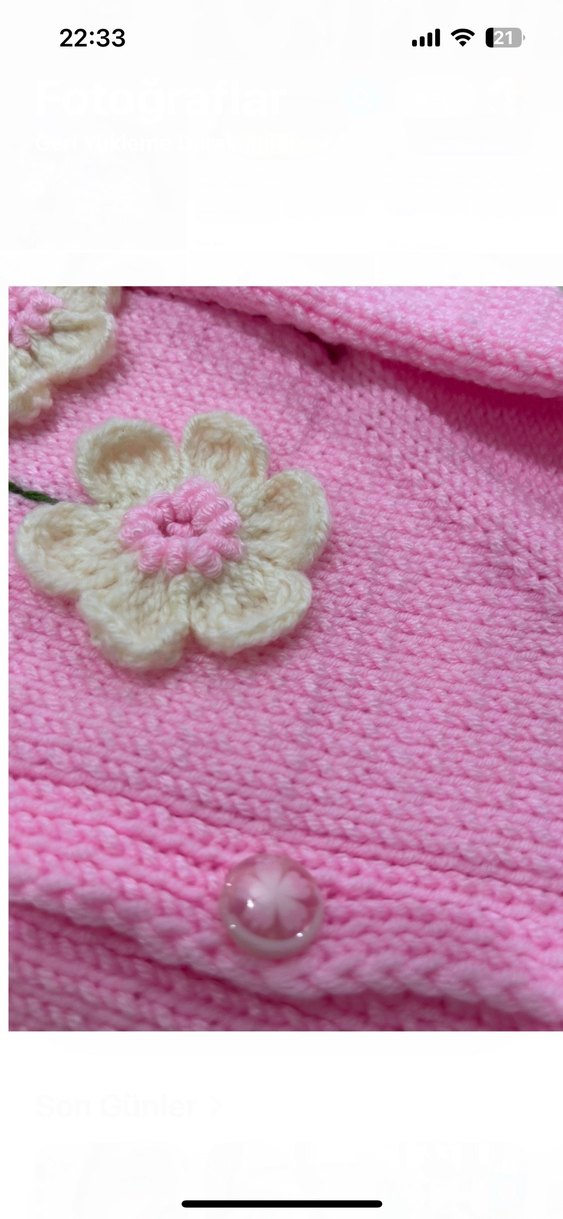 Nakışlı Pembe Kız Hırka ve Saç Bandı - Görsel 3