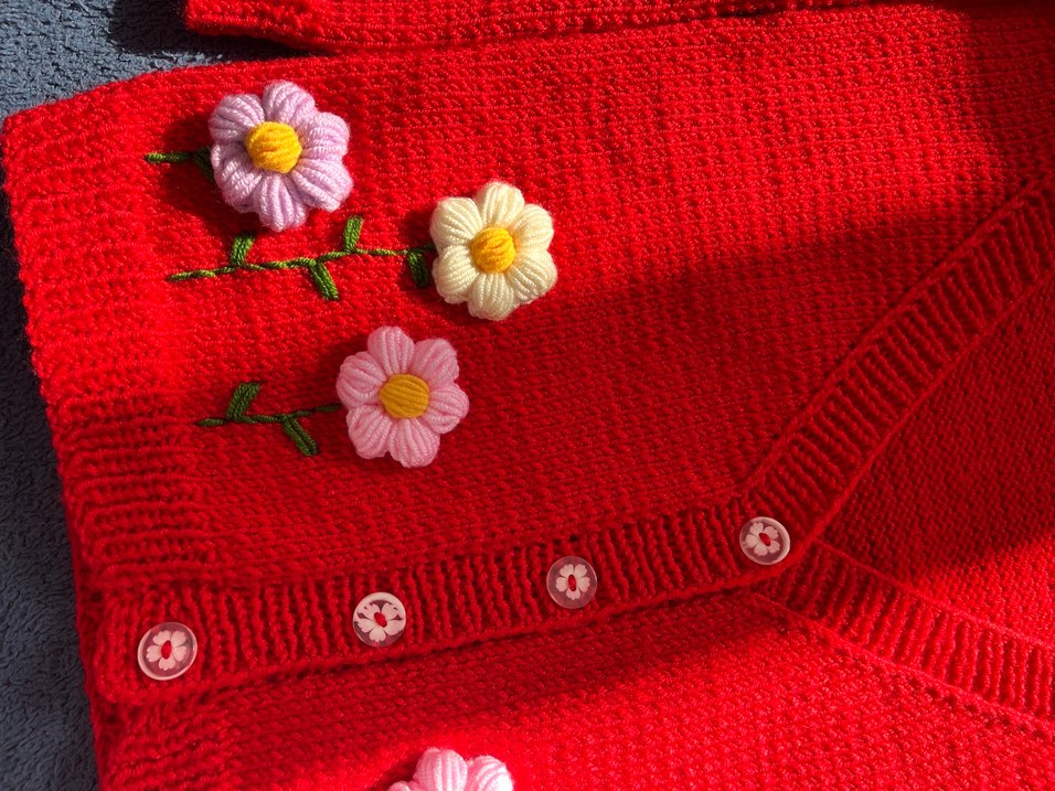 Nakışlı Kırmızı Kız Çocuk Triko Hırka - Görsel 2