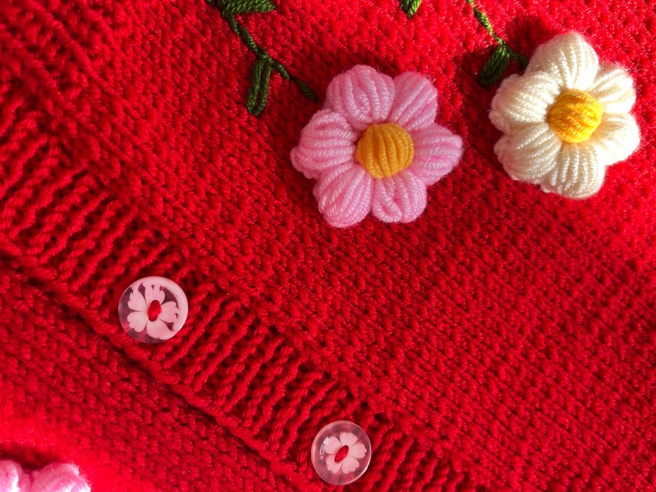 Nakışlı Kırmızı Kız Çocuk Triko Hırka - Görsel 3