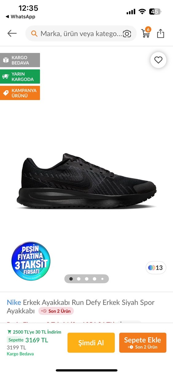 Sıfır, 40.5 numara, Orijinal Siyah erkek spor ayakkabı - Görsel 4