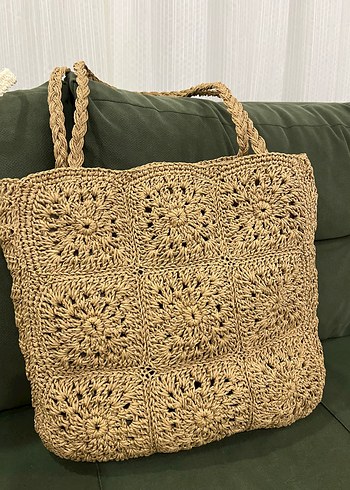 Dantel Detaylı Bej Örgü Kadın Çanta - Görsel 2