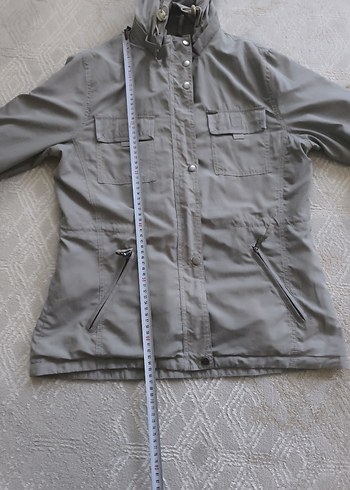 Gri Kadın Düğmeli Midi Mont yağmurluk - Görsel 2