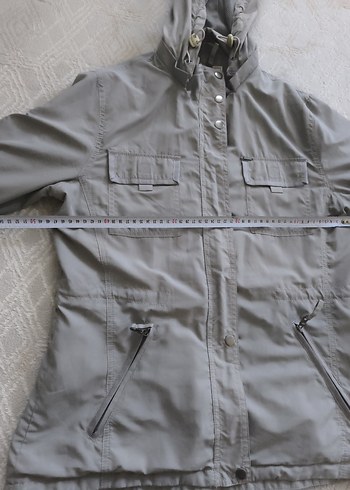 Gri Kadın Düğmeli Midi Mont yağmurluk - Görsel 3