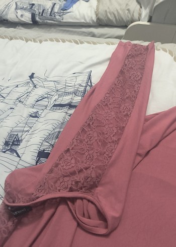 Dantel Detaylı Pembe Kadın Tişört - Görsel 8