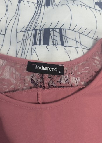 Dantel Detaylı Pembe Kadın Tişört - Görsel 2