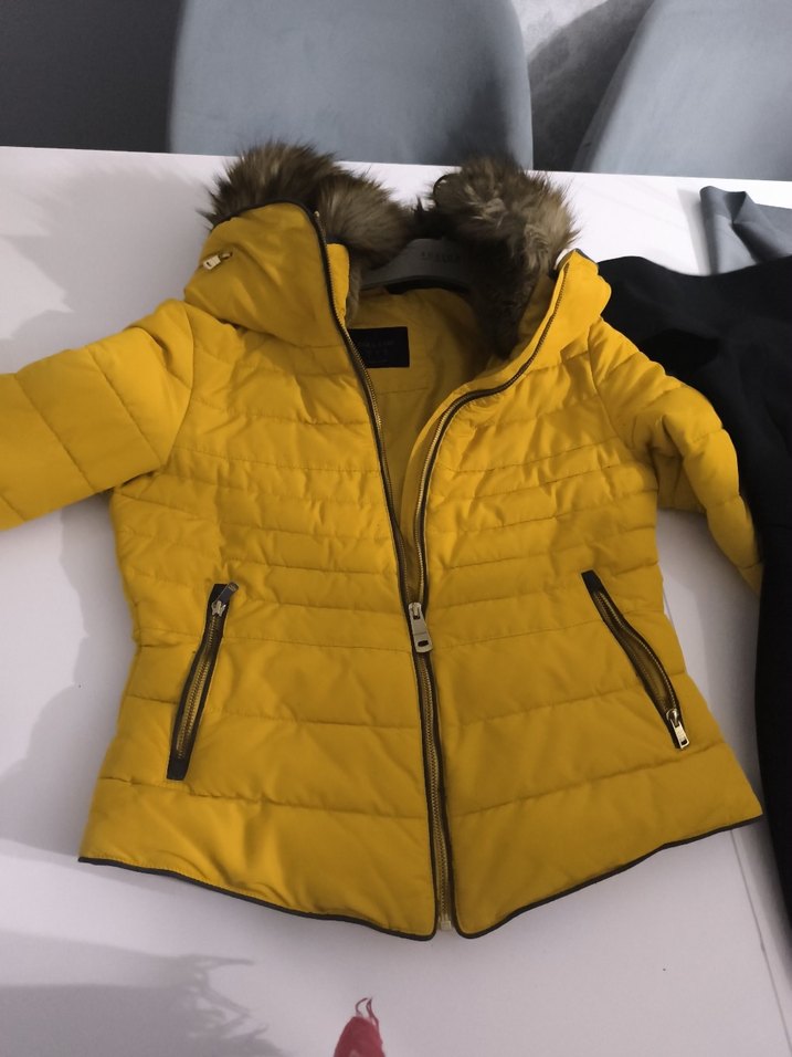 Kadın Sarı Kürk Detaylı Kışlık Mont - Görsel 3
