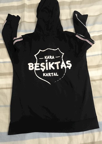 Kara Beşiktaş Kartal Baskılı Siyah Kapüşonlu Sweatshirt - Görsel 2