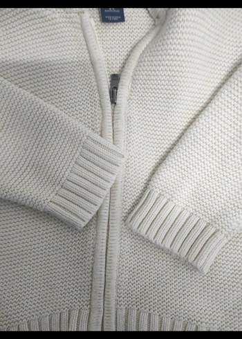 Bebek Beyaz Kapüşonlu Triko Hırka - Görsel 3