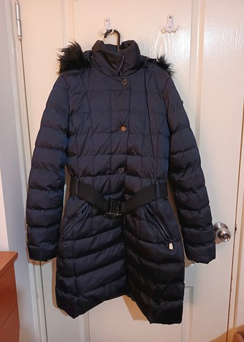 Kürklü Lacivert Kadın Kışlık Midi Mont - Görsel 3