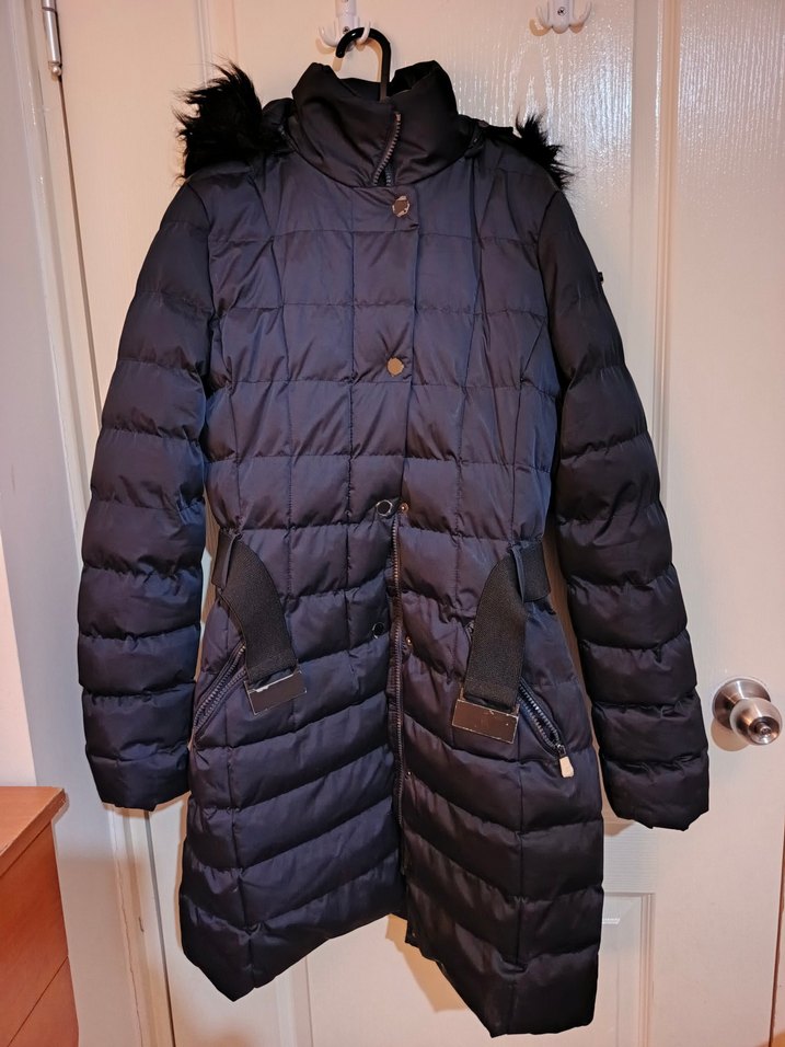 Kürklü Lacivert Kadın Kışlık Midi Mont - Görsel 2