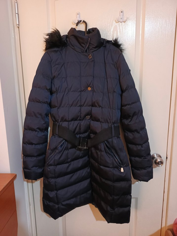 Kürklü Lacivert Kadın Kışlık Midi Mont - Görsel 3