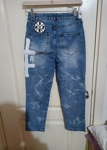 Düğmeli, Baskılı Loose Fit Kadın Kot Pantolon - Görsel 2