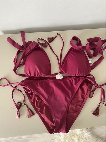 Koton bordo püsküllü bikini takımı