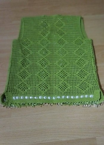 Yeşil Nakışlı Kısa Örgü Kadın Yelek - Görsel 2