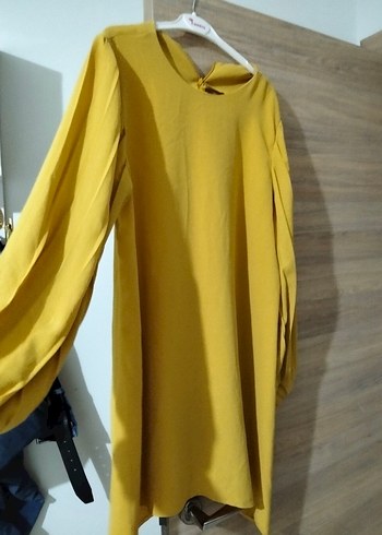 xl Beden Sarı Kadın Midi Tunik Uzun Kollu