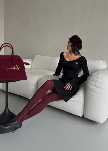 Bordo Süet Mini Kadın Triko Elbise