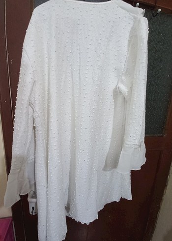 Uzun Kollu Beyaz Nakışlı Bohem Kadın Sabahlık - Görsel 2