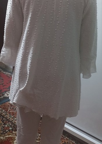 Uzun Kollu Beyaz Nakışlı Bohem Kadın Sabahlık - Görsel 5