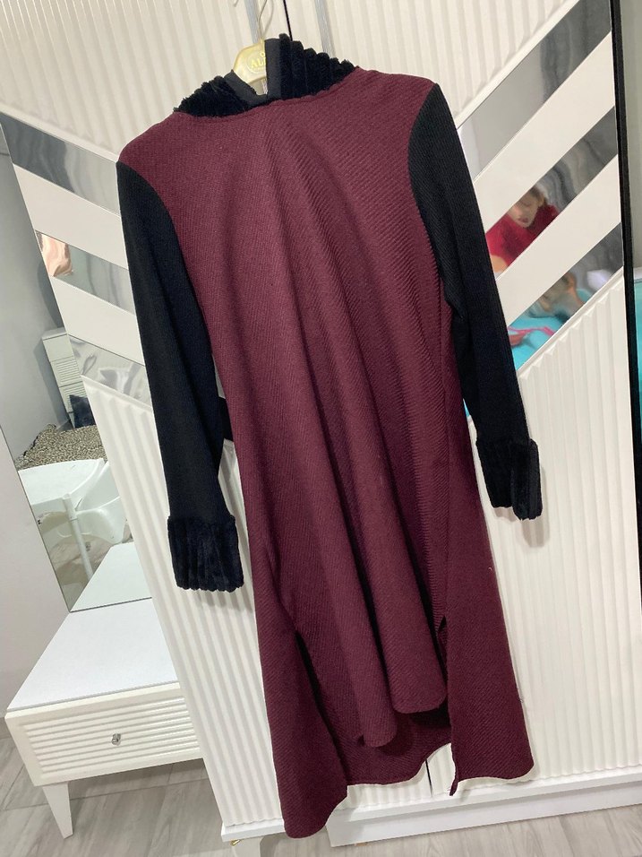 Kadın Bordo Kürklü Siyah tunik - Görsel 2