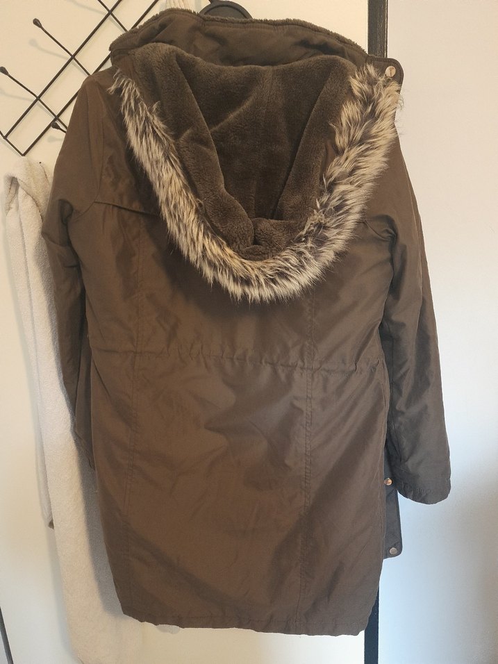 Kahverengi Sıcak Tüylü  Kadın Ceket mont - Görsel 5