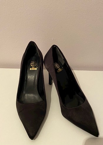 36 Beden Siyah saten Stiletto Kadın Topuklu Ayakkabı