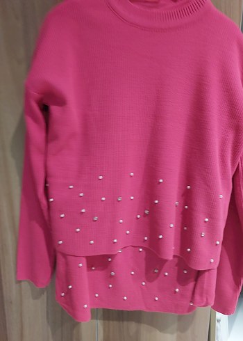 Pembe Nakışlı Mini Triko İncili takim - Görsel 3