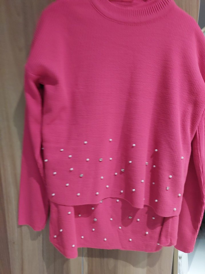 Pembe Nakışlı Mini Triko İncili takim - Görsel 3