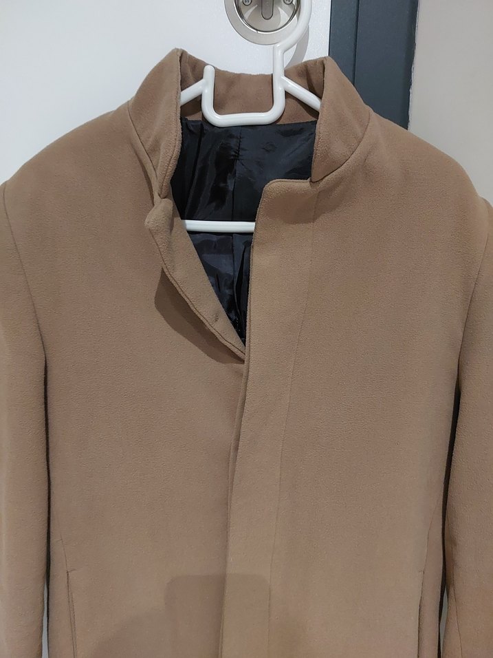 Bej Erkek Süet Kaban Düğmeli Midi Boy - Görsel 2