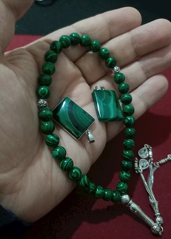 Malahit Tesbih ve kolye seti - Görsel 4