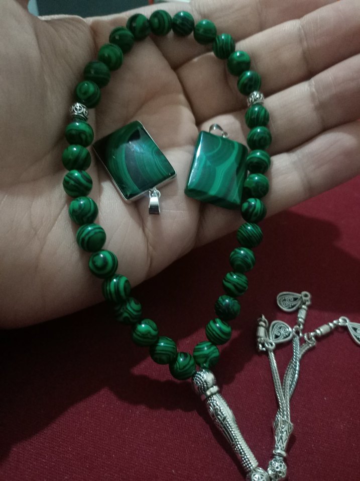 Malahit Tesbih ve kolye seti - Görsel 3