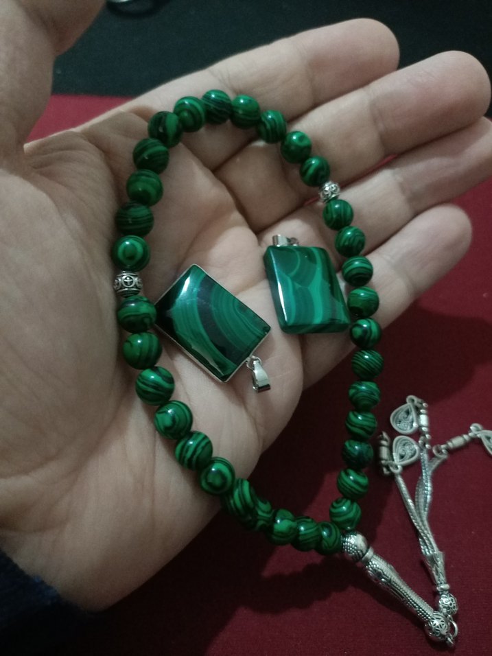 Malahit Tesbih ve kolye seti - Görsel 4