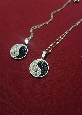 Gri Mini Yin Yang Detaylı Zincir Kolye - Görsel 4
