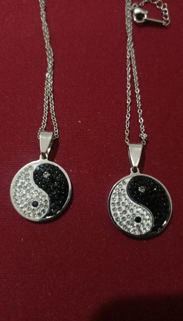 Gri Mini Yin Yang Detaylı Zincir Kolye - Görsel 2