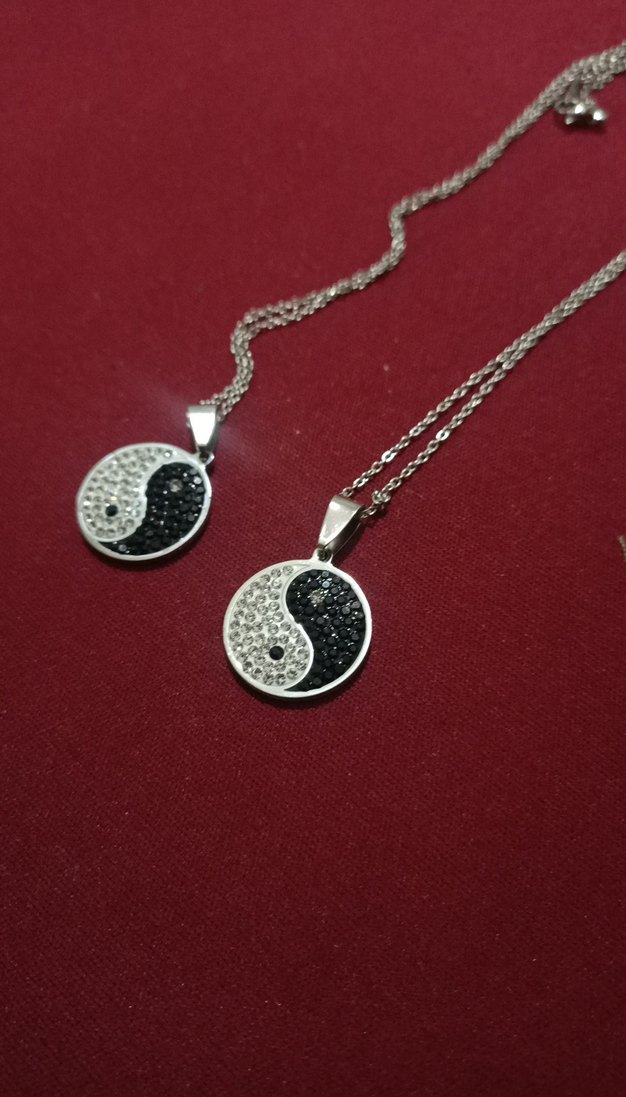 Gri Mini Yin Yang Detaylı Zincir Kolye - Görsel 4