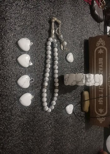 Beyaz havlit tesbih Bileklik  kolye seti erkek - Görsel 6