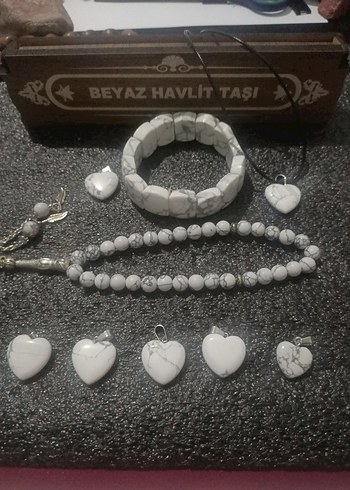 Beyaz havlit tesbih Bileklik  kolye seti erkek - Görsel 5