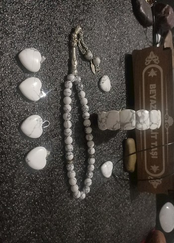 Beyaz havlit tesbih Bileklik  kolye seti erkek - Görsel 4