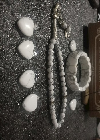 Beyaz havlit tesbih Bileklik  kolye seti erkek - Görsel 3