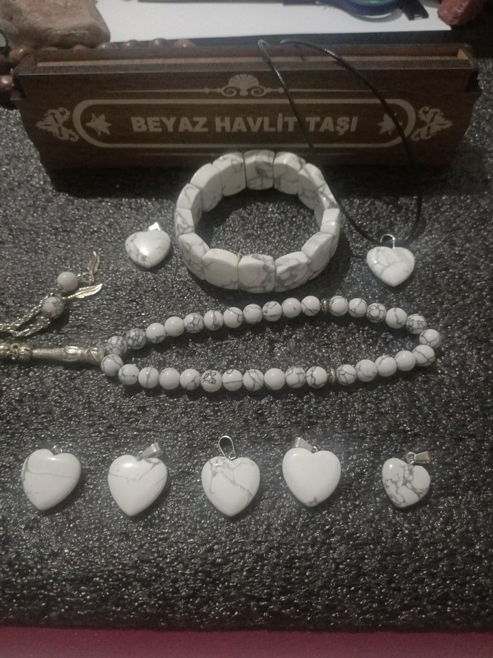 Beyaz havlit tesbih Bileklik  kolye seti erkek - Görsel 5