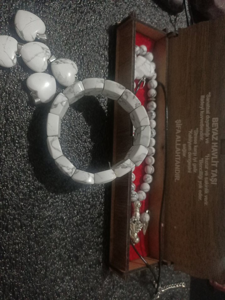 Beyaz havlit tesbih Bileklik  kolye seti erkek - Görsel 2