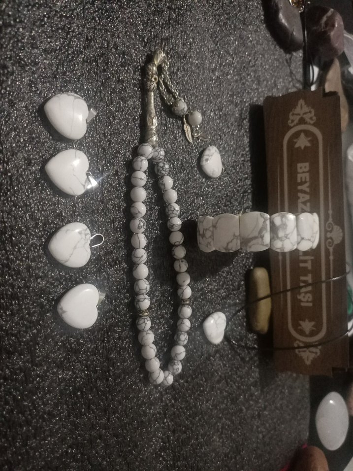 Beyaz havlit tesbih Bileklik  kolye seti erkek - Görsel 4