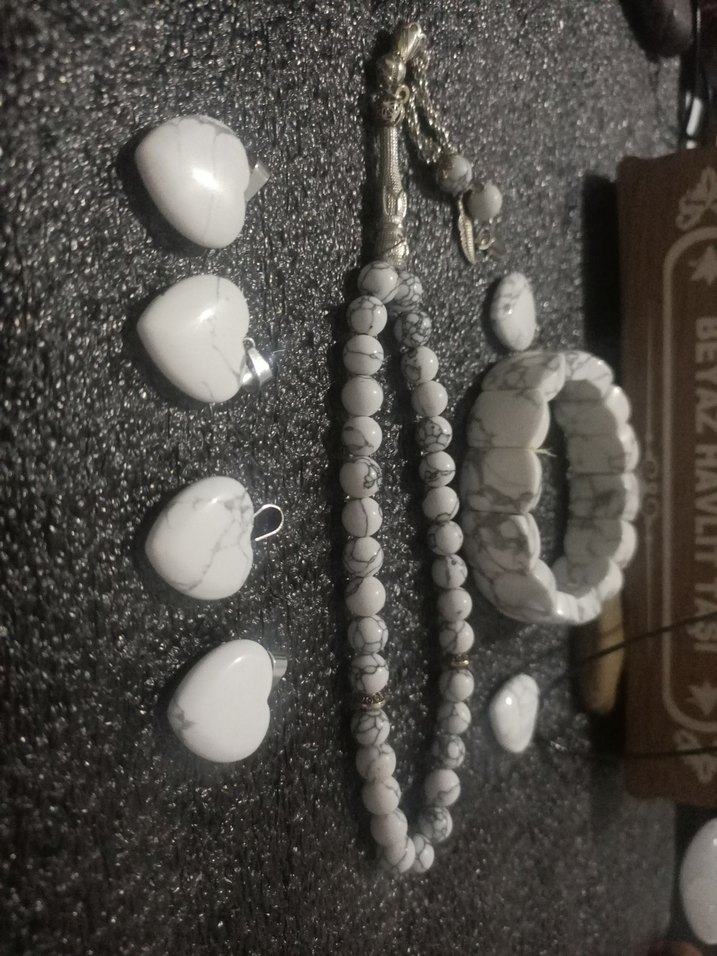 Beyaz havlit tesbih Bileklik  kolye seti erkek - Görsel 3