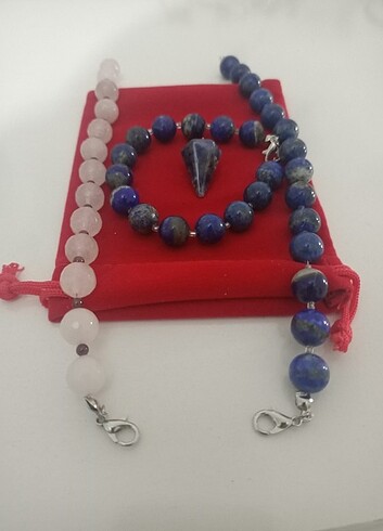Diğer 10 mm Lapis lazuli ve pembe kuvars bileklik