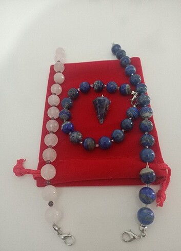 10 mm  Lapis lazuli ve pembe kuvars bileklik - Görsel 5