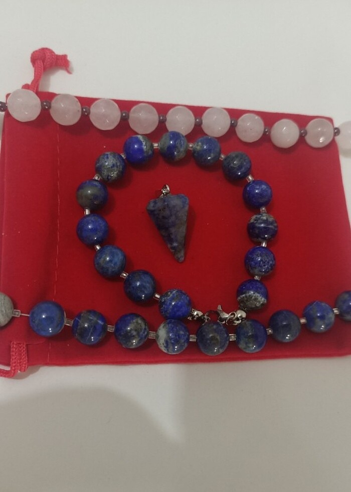 10 mm  Lapis lazuli ve pembe kuvars bileklik - Görsel 4