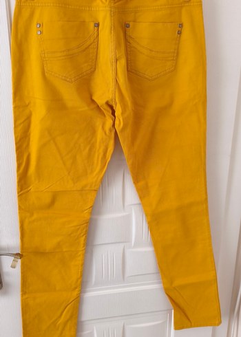 Sarı keten Kadın Midi Kumaş Pantolon - Görsel 2