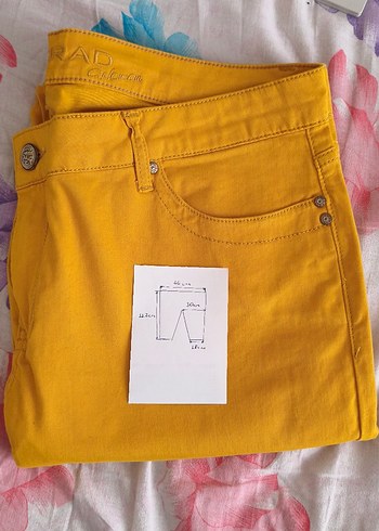 Sarı keten Kadın Midi Kumaş Pantolon - Görsel 4