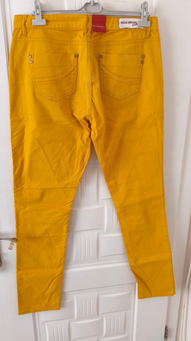 Sarı keten Kadın Midi Kumaş Pantolon - Görsel 2