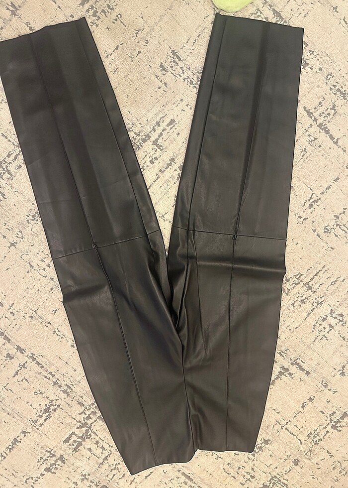 Siyah deri yüksek bel pantolon - Görsel 3