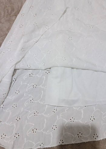 Nakışlı Beyaz Uzun Pamuklu Elbise - Görsel 4